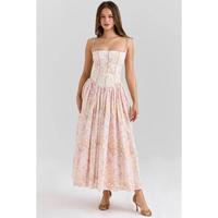 Nouvelle Robe Corset Plissée Mi-Longue à Bretelles Fines et Col Carré Taille Haute à Motifs Floraux pour Femme, Idéale pour les Fêtes à la Plage