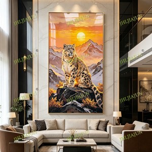 Luxury Snow Leopard Wall Art Full Moon Mountain Scene Wild Animal Wall Crystal Porcelain <b>Painting</b> LED Living Room Home Decor - Product Image 6