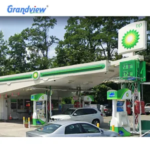 Custom Gas Station En Ontwerp Staal Benzine Brandstof Accessoires Pyloon Teken Frame Ontwerp Tankstation Luifel Tankstation