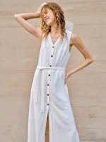 Robe d'été en coton et lin style Old Money, col en V, couleur unie, sans manches, coupe ample, style Normcore/Minimaliste, pour femme, simple et élégante