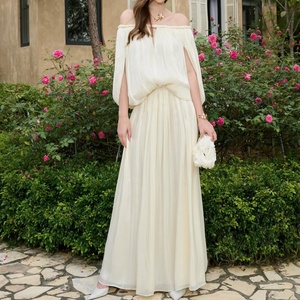 Vestido Largo Informal Holgado con Hombros Descubiertos para Mujer, Elegante, Estampado Sólido, para Fiestas de Verano - Product Image 1