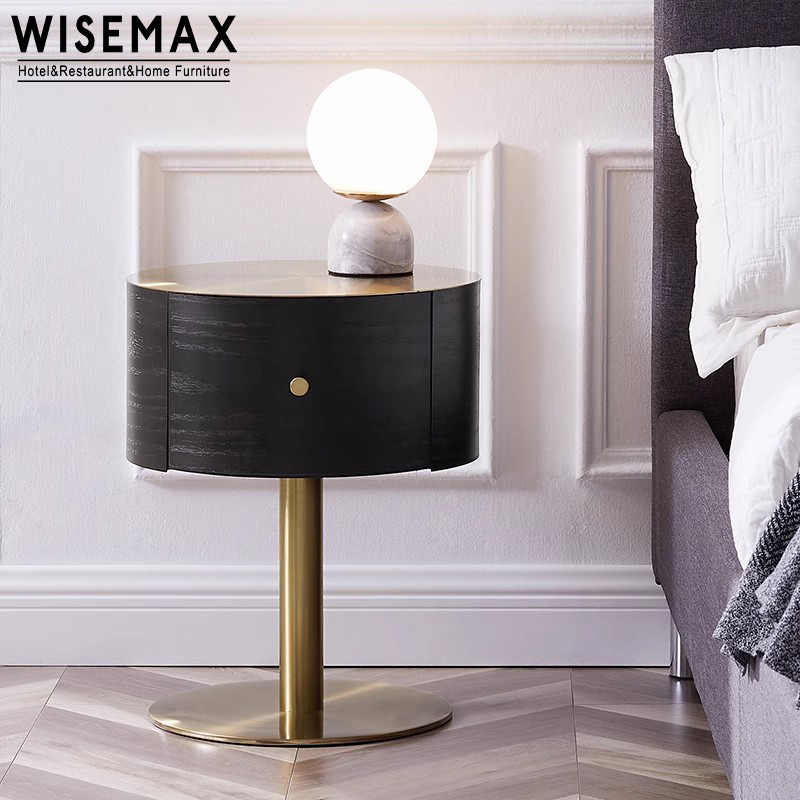 WISEMAX мебель роскошный минимализм Современная прикроватная тумбочка из орехового дерева прикроватная тумбочка из нержавеющей стали для спальни
