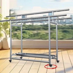 Séchoir à vêtements en métal extensible pliable à trois pôles avec crochets coupe-vent pour balcon chambre <span class=keywords><strong>ou</strong></span> cour - Product Image 5