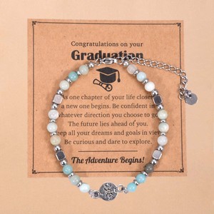 Stone <b>Bracelet</b> With Compass <b>Charm</b> Unisex Graduation Gift Jewelry Tibetan <b>Silver</b> Beads Star Pattern Geometric Design - Product Image 1