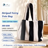 Sac fourre-tout en tissu éponge rayé 100% coton avec logo personnalisé, grande capacité, sac de plage en tissu rayé tissé, sac de shopping réutilisable à bandoulière