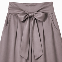 Pantalon large personnalisé pour femme, taille à ceinture, drapé, extensible, élégant, décontracté, avec nœud, lisse et tendance