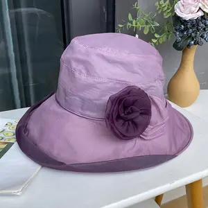 Women Summer Organza Flower Breathable Sun Visor Hat Fashionable And Versatile Beach Church Sun Hat