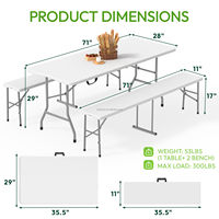 Table pliante OEM 6 pieds, table pliante d'extérieur en plastique 6 pieds, table pliante robuste en HDPE pliable en deux avec poignée de transport