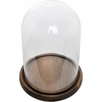 Cloche en verre avec base en bois rustique, dôme décoratif transparent pour l'exposition de plantes, de curiosités, de souvenirs et d'objets de famille