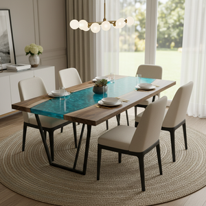 Luxury Handcrafted Acacia Wood <b>Epoxy</b> <b>Resin</b> Rectangle Dining <b>Table</b> Home Office Hotel Living Room Waterproof Retirement Sympathy - Product Image 3