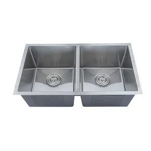 32 Inch Handmade Kitchen Sink Suppliers Undermount 50/50 Luxury Double Bowl Stainless Steel Kitchen Sink