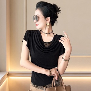 Crewneck Strap Color Matching All-match Short-sleeve T-shirt Women's 2026 Summer New Simple Fashion Slim-fit Top - Product Image 2