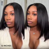 Perruque ISEE 9X6 à Raie en T, Dentelle HD, Sans Colle, Port Prêt, Effet Yaki Lisse, Coupe Dégradée, Cheveux Humains, Style Carré, Cheveux Vietnamiens Bruts, Facile à Porter pour Femmes