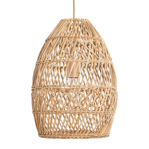 Pantalla de Lámpara Colgante de Bambú Hecha a Mano, Estilo Mediterráneo Elegante y Natural, Regulable, 14'' de Diámetro x 18'' de Altura - Product Image 1