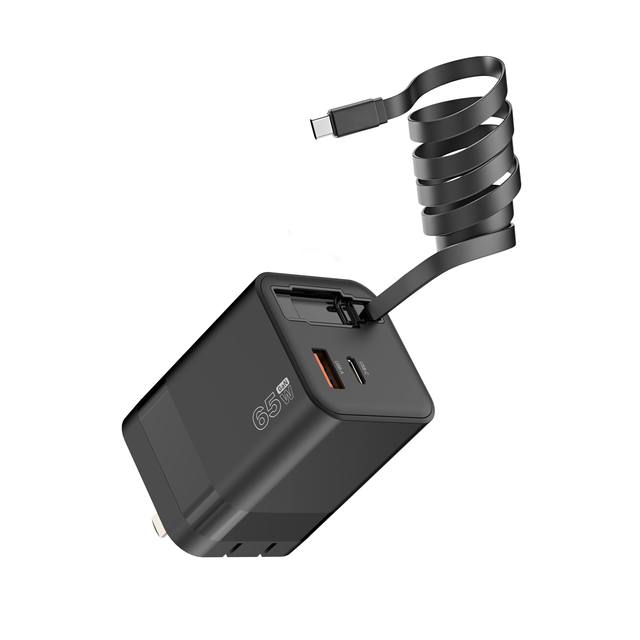 KYT 2025 65W GaN USB-C Fast Laptop Charger, Retractable Cord, PD/PPS, UK 3-Pin/BS Plug or EU/KR/AU Options