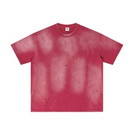 T-shirt à col ras du cou, surdimensionné, lourd, en coton 100 %, tricoté, avec logo personnalisé, de luxe, déchiré, motif respirant