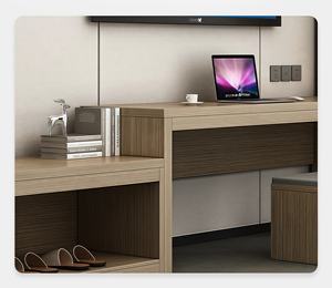 Otel/Büyük Otel Tipi Ahşap Mobilya Seti, Modern, Ekolojik, TV Ünitesi, Yatak, Gardırop, Çalışma Masası Kombinasyonu, Apartman Standardı - Product Image 4