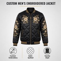 Blouson Bomber Matelassé Brodé pour Homme, Col Montant, Style Universitaire Streetwear, Manteau de Baseball, Marque Privée, Logo Personnalisé, OEM ODM, Vente en Gros