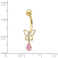 Piercing pour ventre, bijoux en or massif, motif papillon, 5A rose, zircone, 14K, vente en gros, 2020