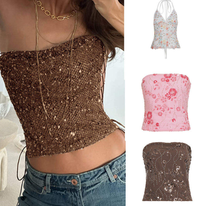 Women's Beaded Mandarin Collar Off-Shoulder Tank <strong>Top</strong> Rainbow/Color Blocking/Dot Patterns Eco-Friendly Polyester for Party Club - Product Image 1