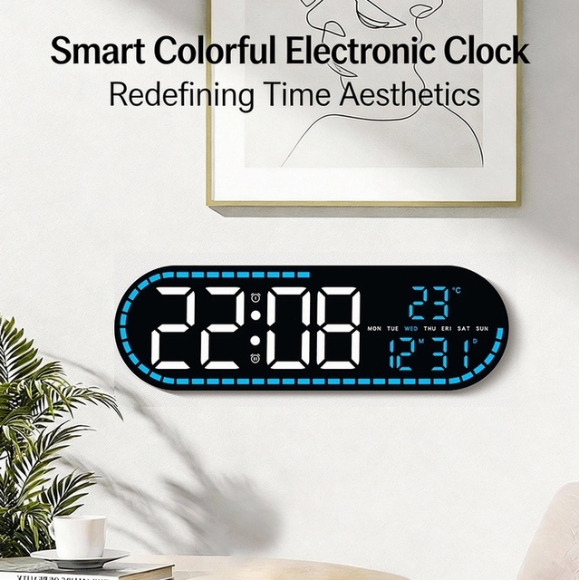 Virtue Large Luxury3D Square Wall Clock Multifunction Digital Smart Table Clock Breathing Light Timer Display USB Charging Port