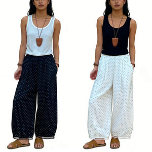 <span class=keywords><strong>Pantalon</strong></span> court d'été respirant en lin/coton pour <span class=keywords><strong>femme</strong></span>, coupe large, taille mi-haute, ourlet ajouré, léger, idéal pour la vente en gros - Product Image 3