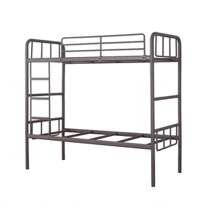 Steel <b>Bunk</b> <b>Bed</b> Grey Round Tube Frame Double Layer Dormitory <b>Bed</b> With Straight <b>Ladder</b> Bedroom Use - Product Image 4