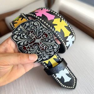 Mới lấp lánh Studded vành đai đinh tán cho phụ nữ cao bồi miền Tây Cowgirl thắt lưng với chéo cho quần jean Punk Goth PU người đàn ông da vành đai - Product Image 1