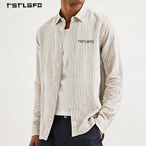 Custom Men's Outerwear Utility Shirt Beige Cotton Twill Oversized Fit <b>Button</b>-Down Streetwear Essentials - Product Image 2