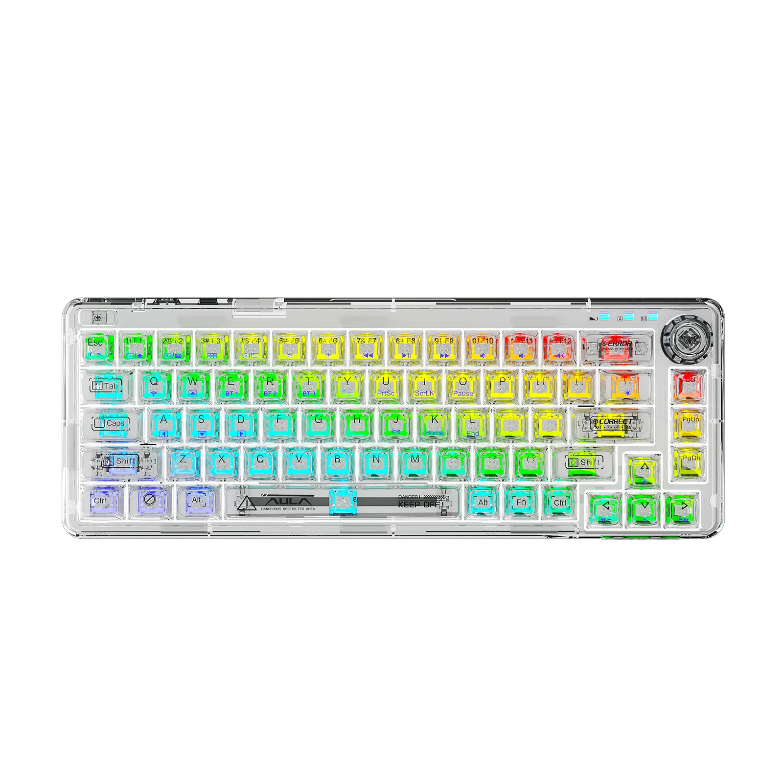AULA F68 GASKET 3 in 1 Hot Swappable Mechanical White Gaming transparent Keyboard with RGB light,2.4G & BT5.0 & USB-C for gamer