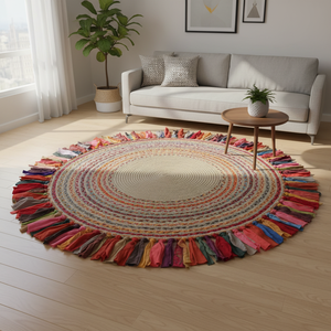 Alfombras Modernas de Yute con Flecos de Chindi, Diseño Floral Trenzado, Hechas a Máquina, Diseño Contemporáneo, Antibacterianas, Antideslizantes, de Pelo Corto con Base de Yute - Product Image 3