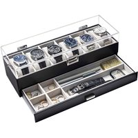 Boîte à montres avec couvercle transparent en cuir PU, étui de présentation pour montres, organisateur de rangement pour bijoux, montres, bagues, boucles d'oreilles