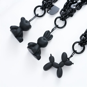 Mengda llavero de perro globo negro; muñeco de trapo osito; conejo pequeño corazón acrílico cadena coche llave colgante; Adorno - Product Image 4