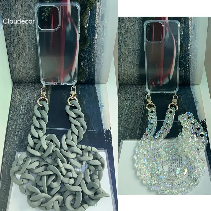 Hot Matte Acrylic Mobile Phone Chain For Phone Case Lanyard Bag Women Custom LOGO Chunky Acrylic Phone Crossbody Necklace 120cm