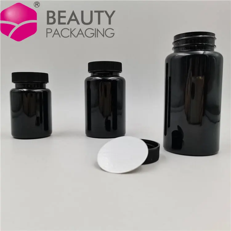 50 Ml 100ml 300mlBlack Pet Matte Bpa Jar Empty Container Capsule Bottles Aluminium Plastic CRC Screw Caps