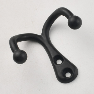 Double <b>Hook</b> Wall Mounted Heavy Duty Black Zinc Alloy Coat Rack <b>Towel</b> Hat <b>Hook</b> Cabinet Wardrobe Hardware Accessory - Product Image 2