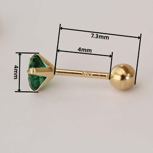 GOLDtutu 2021 New Arrival Kj225 Fine Solid 14K Gold <b>Stud</b> Earring Green <b>Emerald</b> Agate Trendy Style for Women's Wedding Parties - Product Image 2