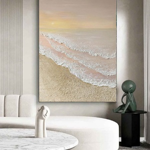 Peinture murale 3D de vagues de mer et de sable au coucher du soleil, texture de plage ondulée, toile artistique, peinture estivale, cadeau de pendaison de crémaillère - Product Image 2