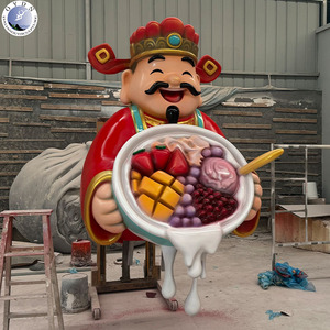Custom Size <strong>Hand</strong> Painted Large Fiberglass <strong>God</strong> <strong>of</strong> Wealth Sculpture with Dessert Bowl for Commercial Mall Streetscape Promotion - Product Image 3