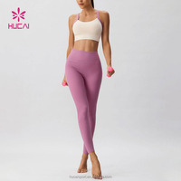 Soutien-gorge de sport pour femme, personnalisé avec logo OEM, en nylon et élasthanne, à maintien élevé, avec décolleté en U, dos croisé et bretelles contrastantes ajustables sous la poitrine