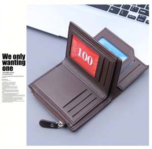 Vintage Men PU Leather <b>Wallet</b> Short <b>Slim</b> Male Purses Money Credit <b>Card</b> Holders with Zipper Men <b>Wallet</b> Money Bag - Product Image 6