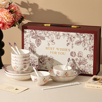 Ensemble de vaisselle en céramique de style japonais, violet, motif floral fumé, pour la maison, nouveau modèle, cadeau haut de gamme pour l'inauguration d'une maison, coffret cadeau