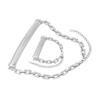 Bracelet en acier inoxydable texturé métallique, style vintage, électroplaqué, pour femme, avec chaîne élastique et accessoire collier tendance