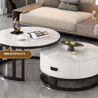 Runder, ausziehbarer, hochwertiger Teetisch im italienischen Stil aus Schiefer für kleine Wohnzimmer, moderner, minimalistischer, leichter Luxus-Couchtisch
