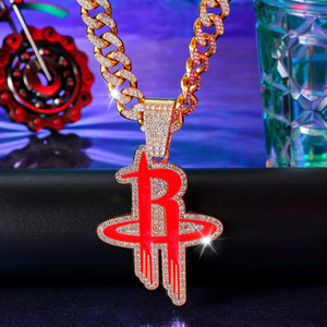 Collier initial rouge, pendentif alphabet serti <span class=keywords><strong>de</strong></span> pierres, bijou hip-hop unisexe, chaîne <span class=keywords><strong>de</strong></span> luxe avec lettre - Product Image 2