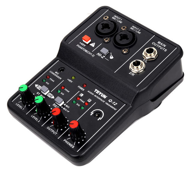 TEYUN Professional Active External Mini Audio Interface Console Q12 Model 2-Channel USB Plastic Sound Card for Recording