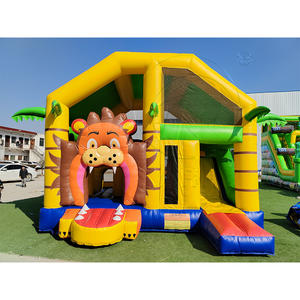 Castillo Inflable Comercial para Niños y Adultos, Castillo Inflable con Tobogán, Diseño de Jungla y León - Product Image 1