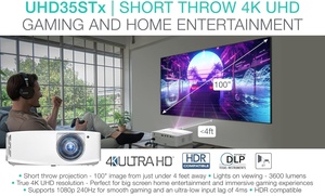 โปรเจคเตอร์ Optoma UHD35STx DLP ระยะฉายสั้น 4K สำหรับเล่นเกมส์และความบันเทิงภายในบ้าน ความสว่าง 3,600 ลูเมน อัตรารีเฟรช 240Hz ตอบสนอง 4ms รองรับ 3D - Product Image 2