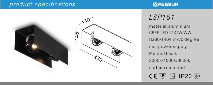 Professionnel moderne réglable 12 w LED spot de plafond