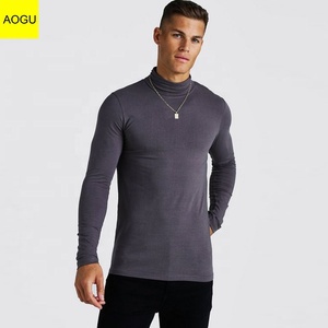 <span class=keywords><strong>Jersey</strong></span> de manga larga ajustada cuello alto rollo en negro/gris/<span class=keywords><strong>Blanco</strong></span>/gris oscuro los hombres camiseta - Product Image 1